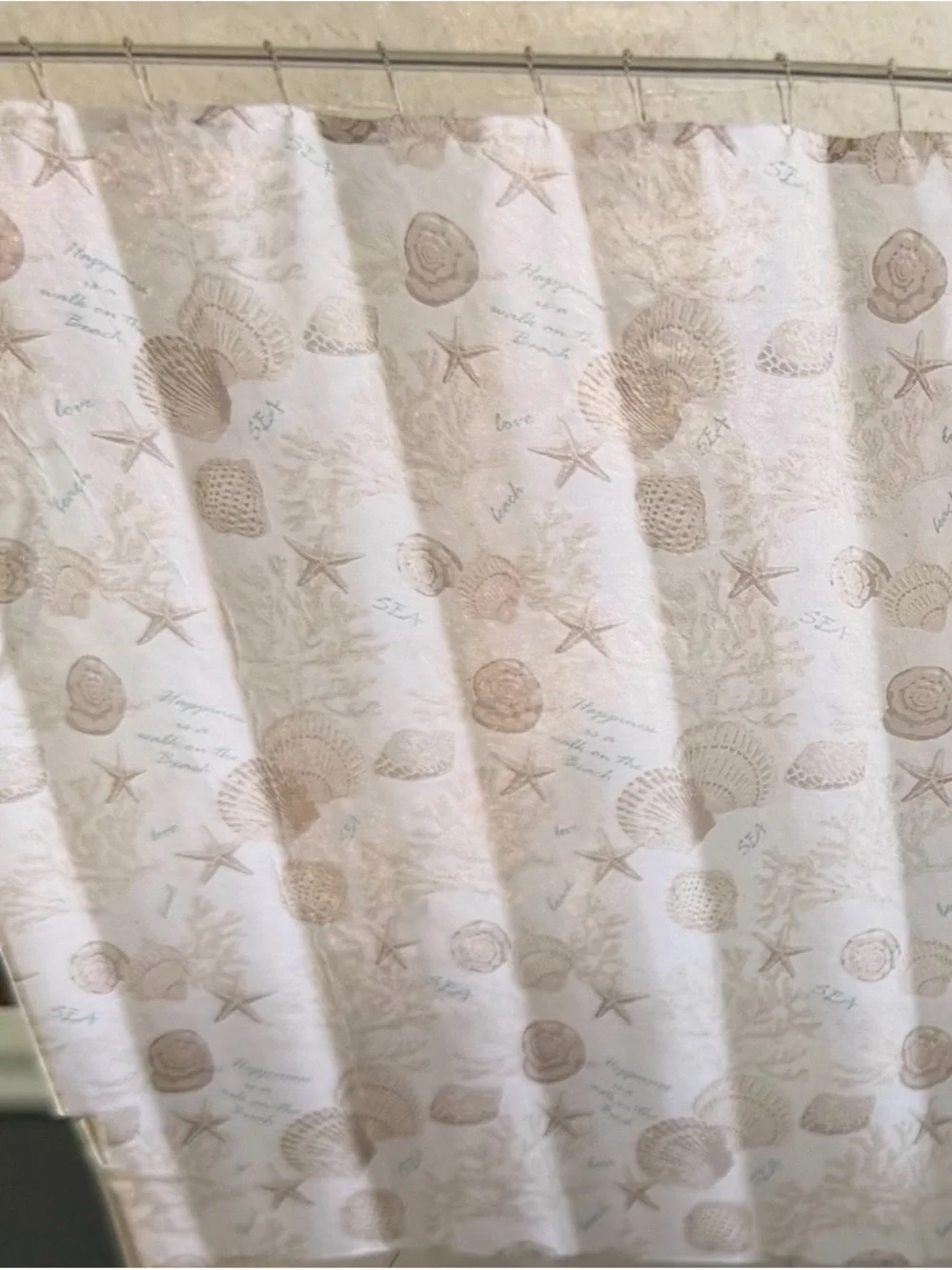 Coastal Cottage Seashell Shower Curtain - White & Light Taupe